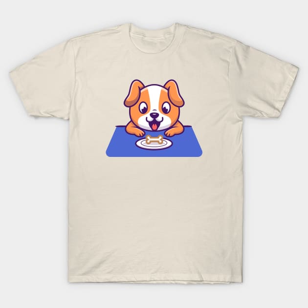 Cute Dog Looking Bone On Plate T-Shirt by Catalyst Labs